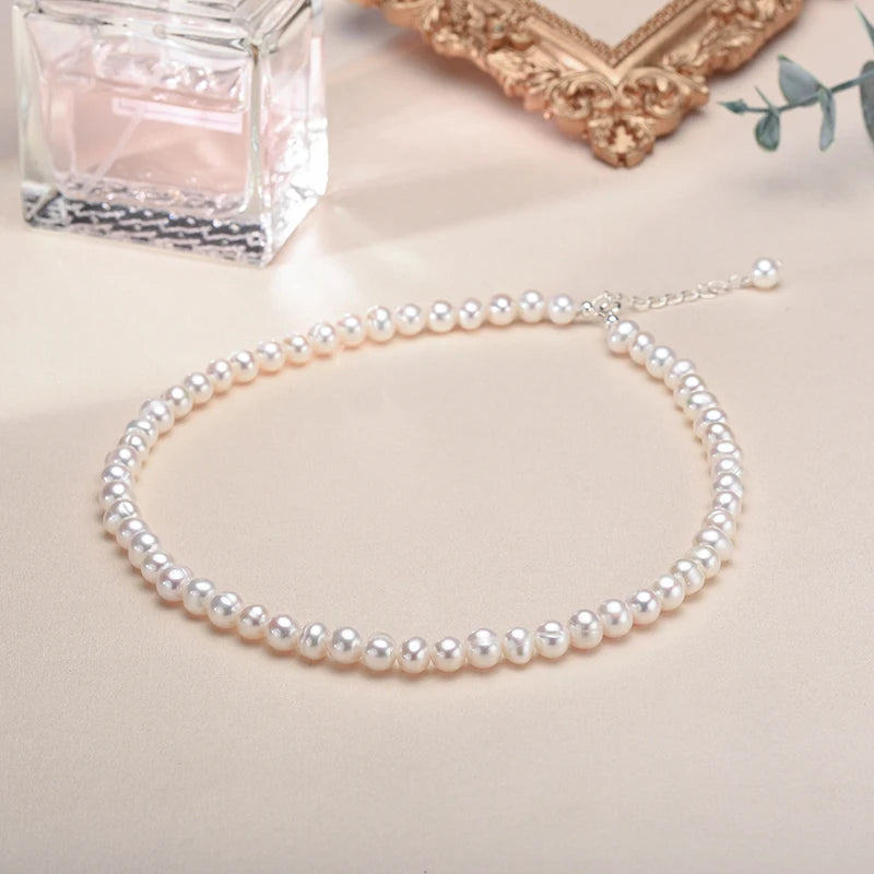 Freshwater Pearl Choker Necklace, Sterling Silver Strand Necklaces