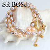Pink Purple Freshwater Pearl Bangle Chains Bracelet 7inch