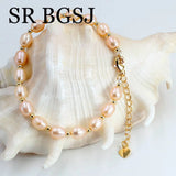 Pink Purple Freshwater Pearl Bangle Chains Bracelet 7inch