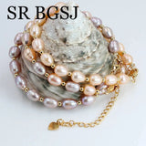 Pink Purple Freshwater Pearl Bangle Chains Bracelet 7inch