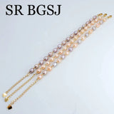 Pink Purple Freshwater Pearl Bangle Chains Bracelet 7inch