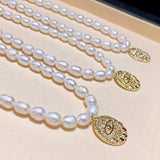 6-7mm Freshwater Pearl Collar Chain Elegant Coin Pendant Necklace