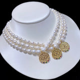 6-7mm Freshwater Pearl Collar Chain Elegant Coin Pendant Necklace