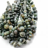 Natural Stone Agate Dark Green Stripe Beads DIY Bracelet Necklace Gift