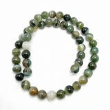 Natural Stone Agate Dark Green Stripe Beads DIY Bracelet Necklace Gift
