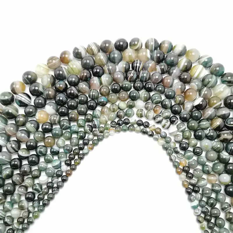 Natural Stone Agate Dark Green Stripe Beads DIY Bracelet Necklace Gift