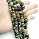 Natural Stone Agate Dark Green Stripe Beads DIY Bracelet Necklace Gift