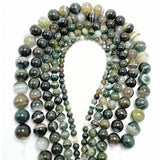 Natural Stone Agate Dark Green Stripe Beads DIY Bracelet Necklace Gift