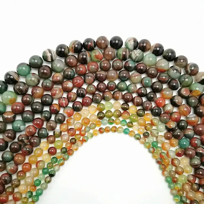Natural Stone Mixed Line Peacock Agate Round Beads DIY Bracelet Necklace