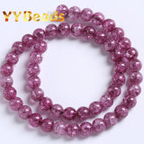 Dark Purple Cracked Glass Round Loose Beads