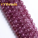 Dark Purple Cracked Glass Round Loose Beads
