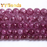 Dark Purple Cracked Glass Round Loose Beads