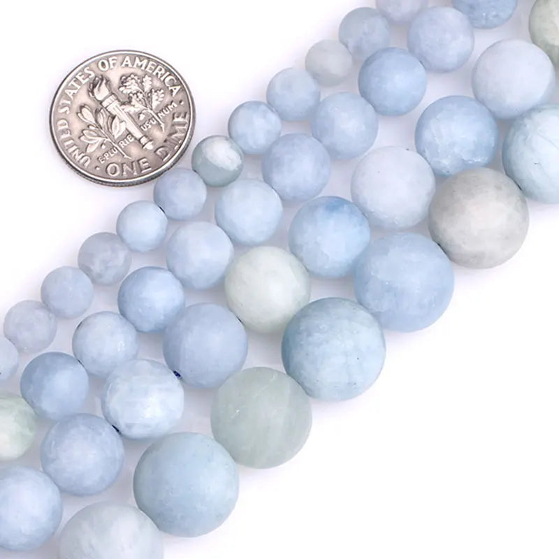 Aquamarines Stone Semi Precious Matte Beads 15 Inch