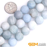 Aquamarines Stone Semi Precious Matte Beads 15 Inch