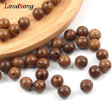 Natural Brown Wood Beads Round Spacer Wooden Pearl Lead-Free Balls Charms