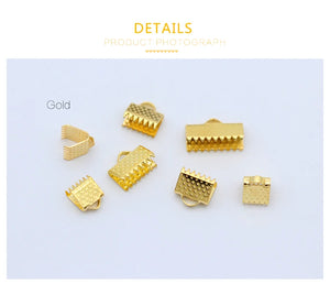 10mm Gold Ribbon Leather Clip Clamps Tips Cord Ends Beads