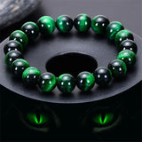 Green Tiger Eye Bracelet Natural Stone Beads Elastic Rope Rosary