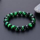 Green Tiger Eye Bracelet Natural Stone Beads Elastic Rope Rosary