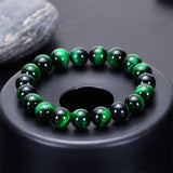 Green Tiger Eye Bracelet Natural Stone Beads Elastic Rope Rosary