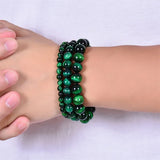 Green Tiger Eye Bracelet Natural Stone Beads Elastic Rope Rosary