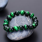 Green Tiger Eye Bracelet Natural Stone Beads Elastic Rope Rosary