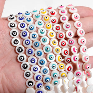 6 8 10MM Evil Eye Round Shape Shell Beads Charm For Jewelry Making