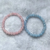Faceted Rose Quartz Blue Aquamarine Bracelet Natural Stone Gemstone Jewelry