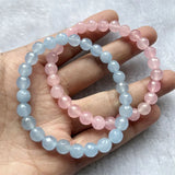 Faceted Rose Quartz Blue Aquamarine Bracelet Natural Stone Gemstone Jewelry