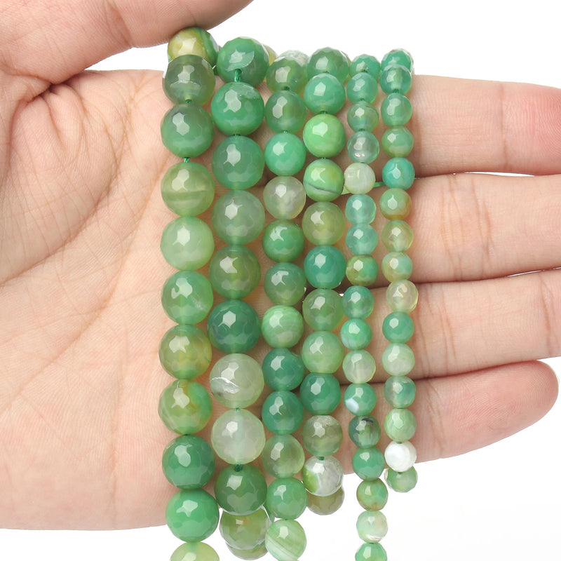 Natural Green Agates Stone Beads Faceted Spacer Beads for DIY Jewelry