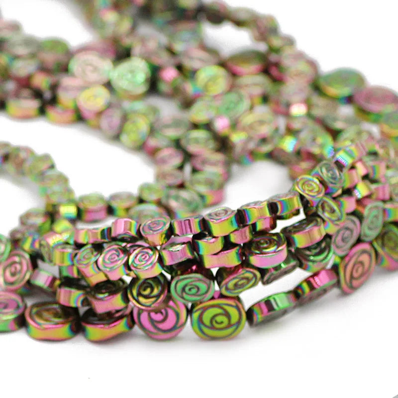 6/8/10MM Green Hematite Rose Flower Beads for Jewelry Making