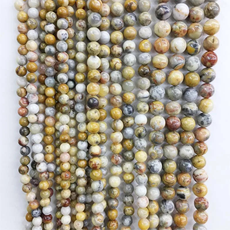 6/8/10MM Yellow Crazy Line Agate Gem Stone Bead Spacer