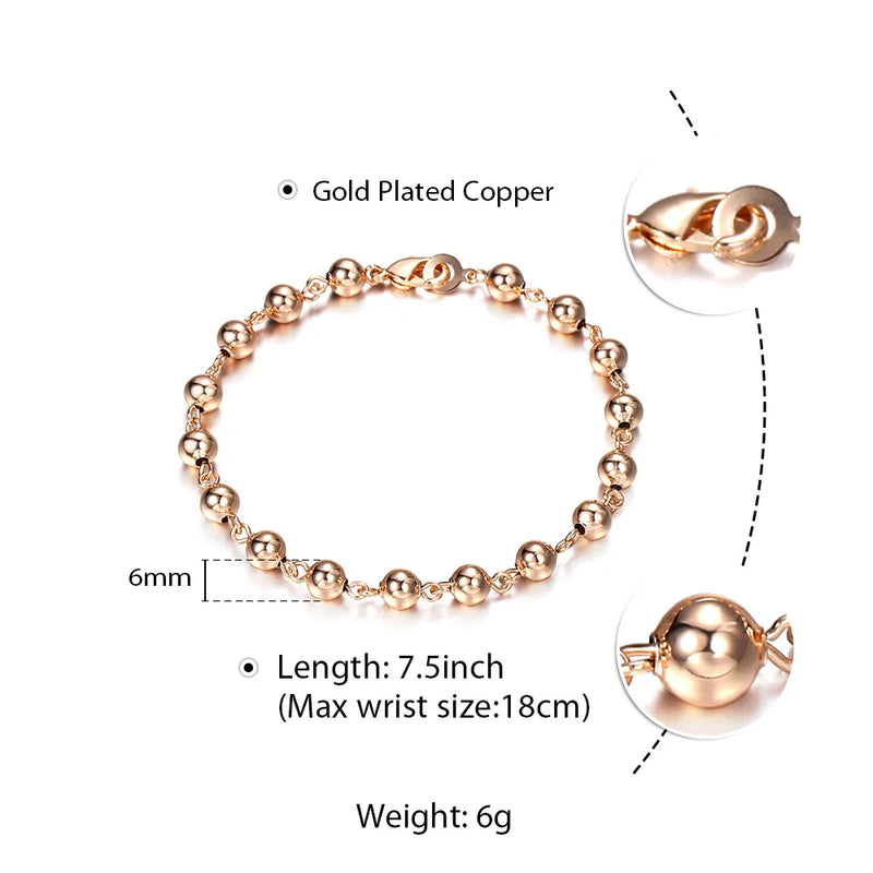 585 Rose Bead Chain Bracelet Lobster Clasp Wedding Jewelry