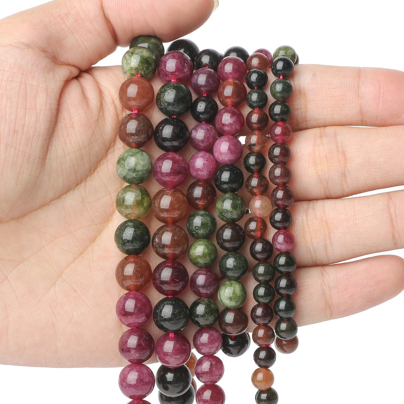 Colorful Tourmaline Beads Round Natural Stone Beads for DIY Jewelry