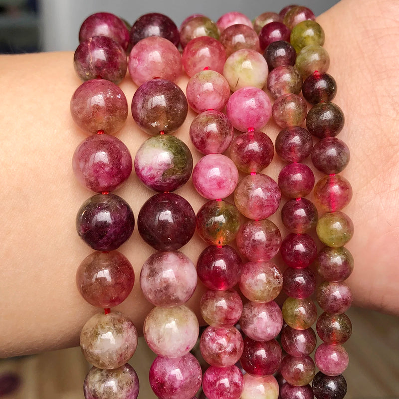 Colorful Tourmaline Natural Stone Beads 6-8-10mm Round Loose Beads