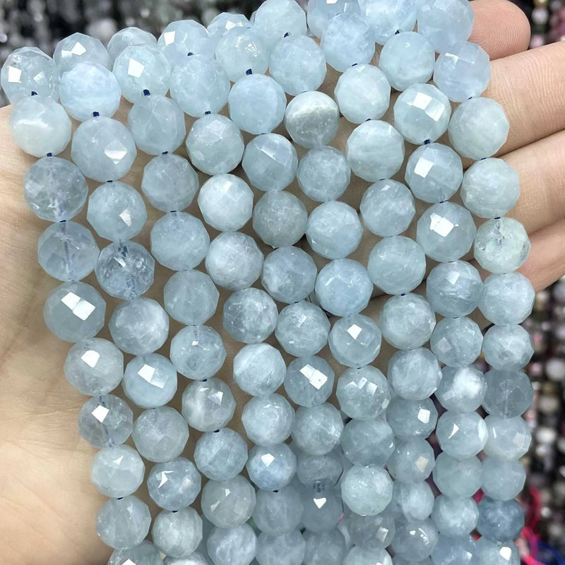 Faceted Aquamarine Loose Beads 6/8/10mm for Jewelry Making