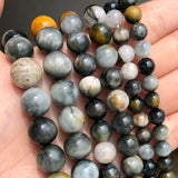 6-8-10mm Hawk's Eye Stone Beads Natural Eagle Eye Round Beads 15''Inches