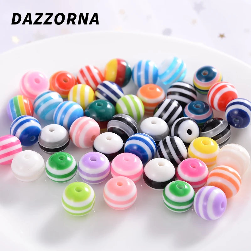 Mixed Round Resin Beads Striped Spacer Beads for Diy Handwork Jewelry Making