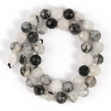 Natural Faceted Rutilated Quartz Gem Stone Beads 7.5inch