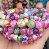 6-10mm Fire Agates Stone Beads Round Smooth Loose Beads for Jewelry