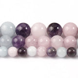 Natural Gem Stone Beads Aqamarines Kunzite Amethysts Round Loose Beads 15''