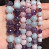 Natural Gem Stone Beads Aqamarines Kunzite Amethysts Round Loose Beads 15''