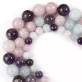 Natural Gem Stone Beads Aqamarines Kunzite Amethysts Round Loose Beads 15''