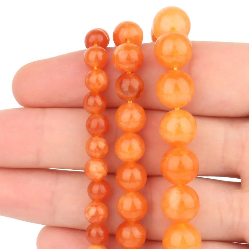 Orange Chalcedony Jades Stone Beads Round Loose Spacer Beads
