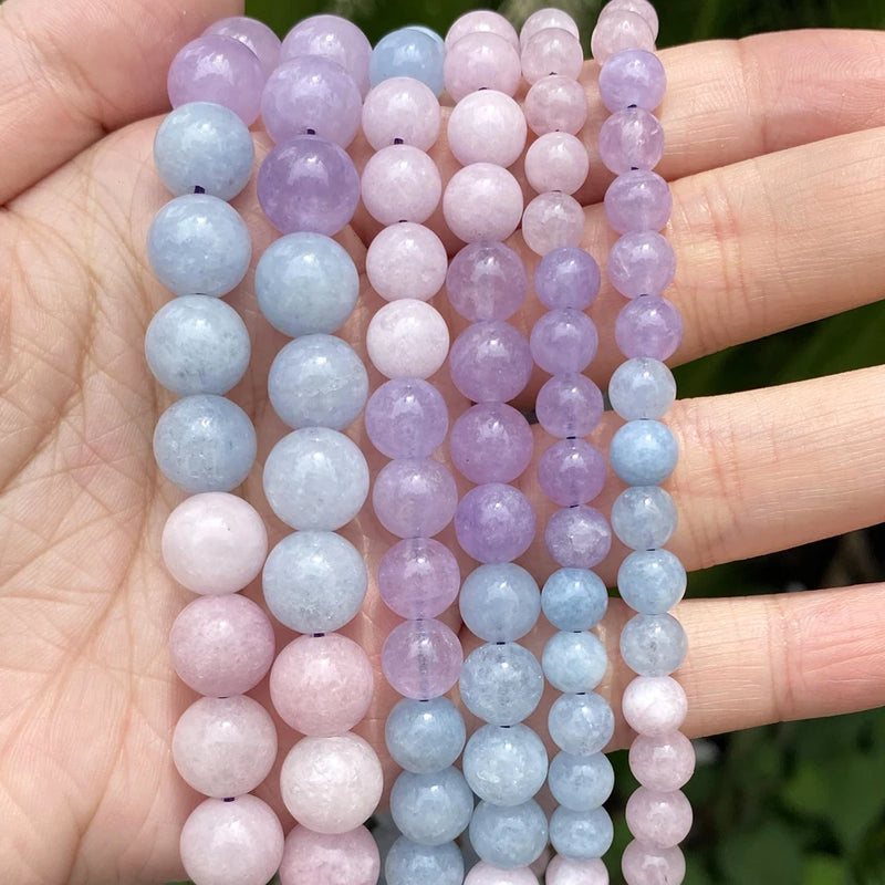 Natural Purple Morganite Jades Stone Beads Round Loose Beads