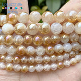6/8/10mm Champagne Cracked Agates Round Spacer Beads