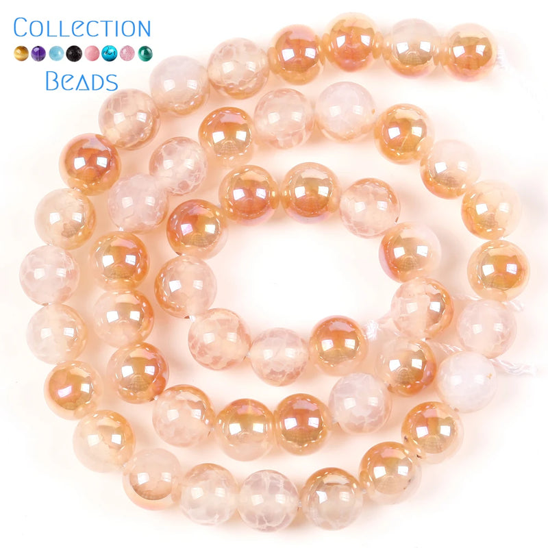 6/8/10mm Champagne Cracked Agates Round Spacer Beads