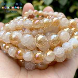 6/8/10mm Champagne Cracked Agates Round Spacer Beads