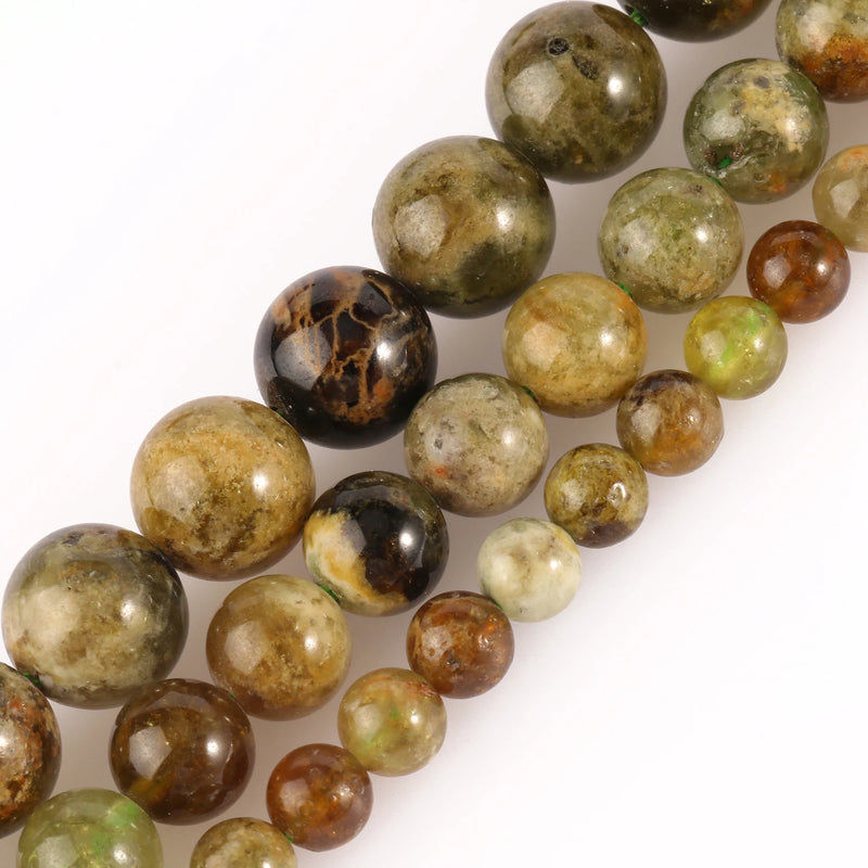 Green Garnet Minerals Round Beads for Jewelry Making 7.5/15inch