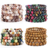 6 8 10mm Natural Stone Bracelet Opal Quartz Agate Jade Tiger Eye Beaded