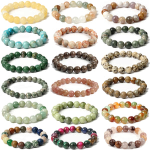 6 8 10mm Natural Stone Bracelet Opal Quartz Agate Jade Tiger Eye Beaded